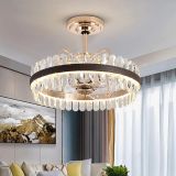 American Intelligent Crystal Fan Lamp Led Ceiling Light Invisible Nordic Light Luxury Living Room For Home Decro Fan Chandelier