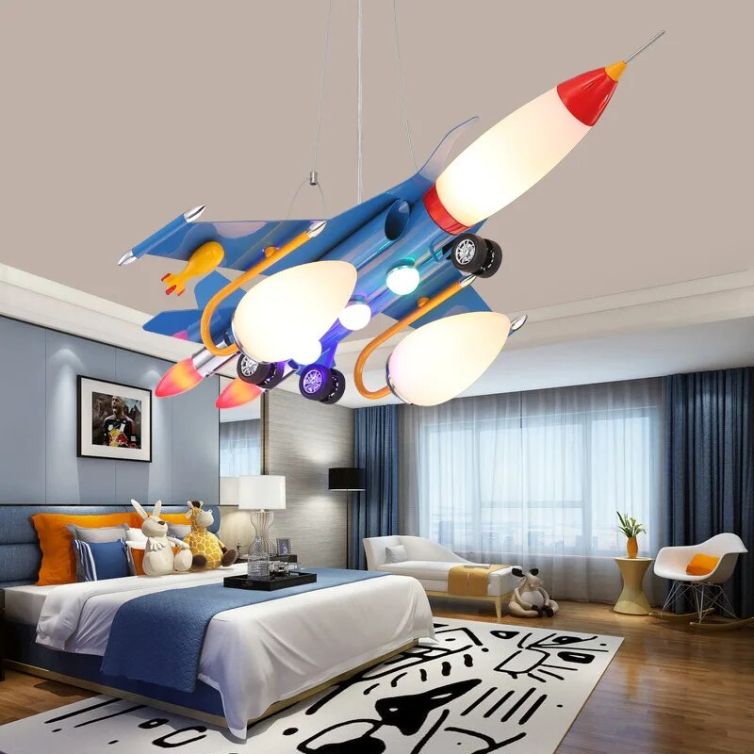Creative Retro Aircraft American Children’s Room Pendant Lights Bedroom Boy LED Hanging Lamp Fixture Home Decro